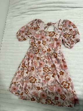 Pink Floral Puff-Sleeve Dress